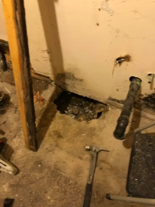 Floor damage repair during the bathroom rebuild