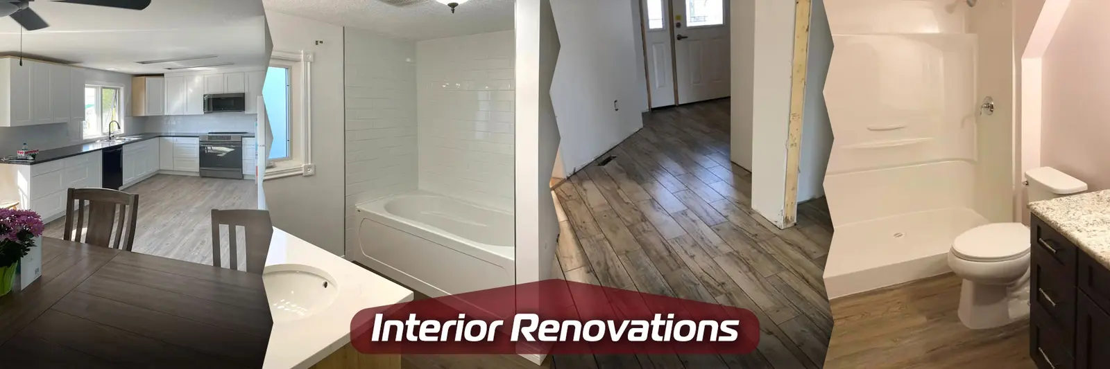 Collage of interior renovation projects: kitchen remodeling, bathroom remodeling and new flooring in Fort St. John homes