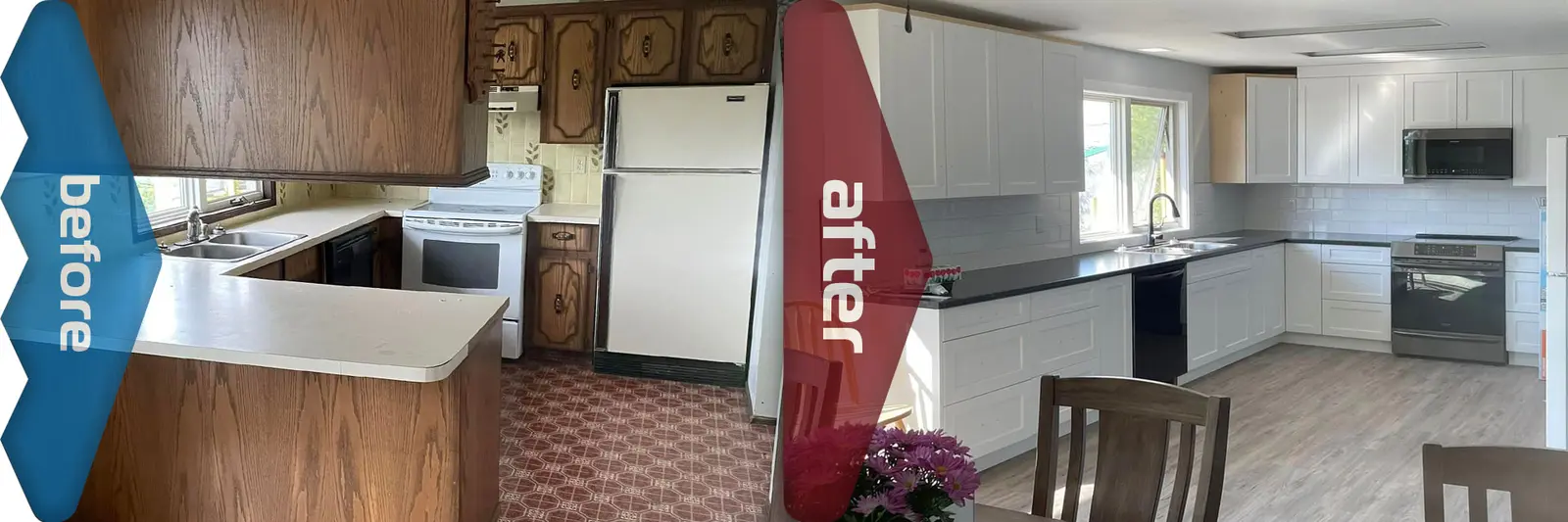 Fort St. John kitchen before and after a complete remodel by Rip & Fix Construction
