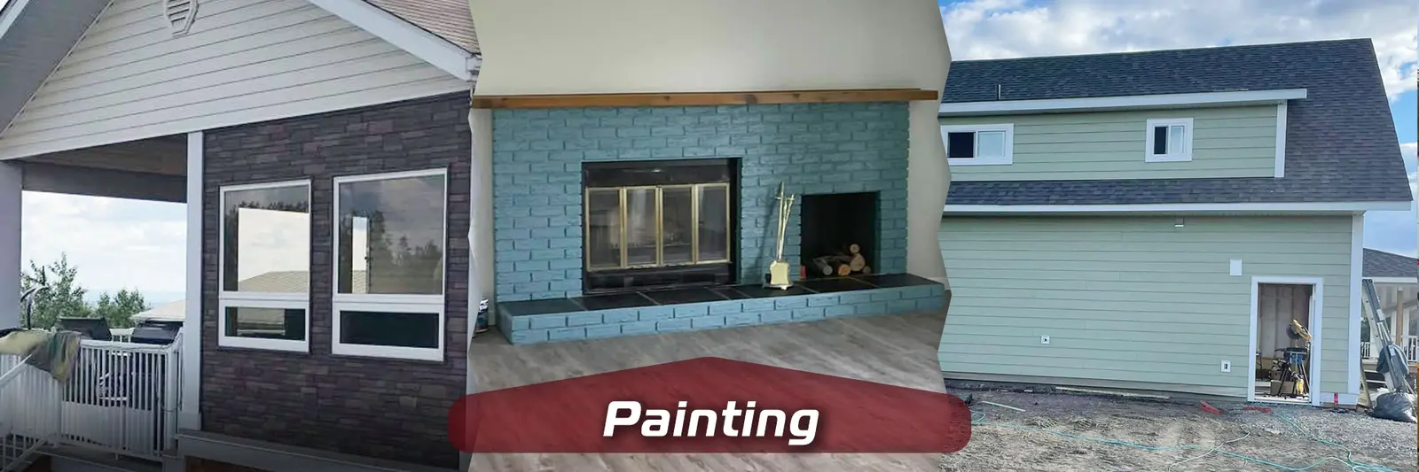 Painting projects by Rip & Fix Construction: exterior addition, brick fireplace and new garage siding